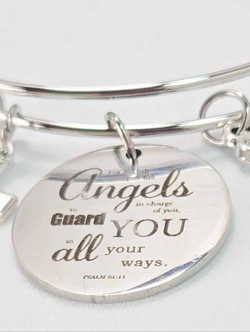 Guardian Angel Scripture Bangle Bracelet Cross Heart Christian Inspirational